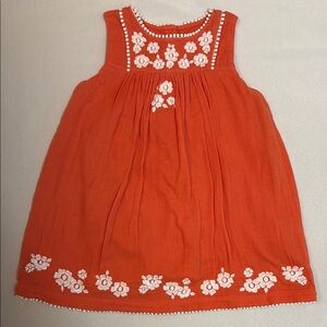 Baby Boden Orange Dress with White Floral Embroidery